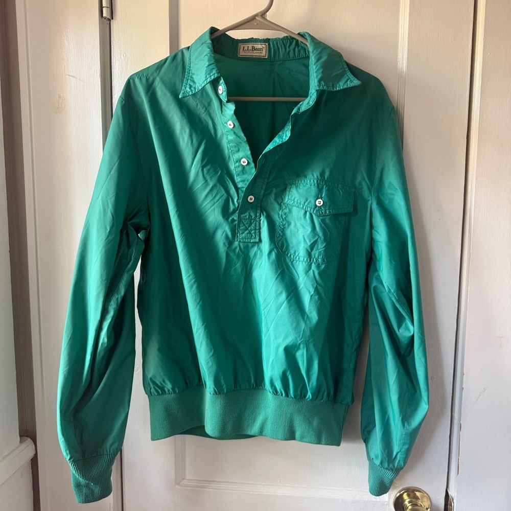 Vintage LL Bean green button windbreaker pullover jacket